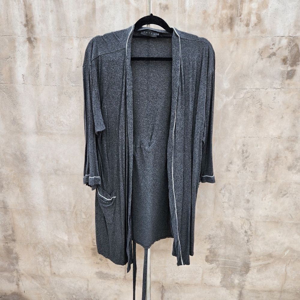 Hatch to hospital charcoal gray robe white piping maternity